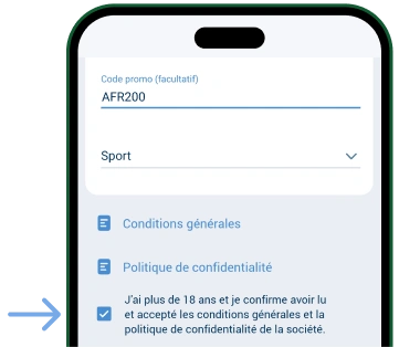 Cochez la case pour accepter Télécharger 1xBet Original