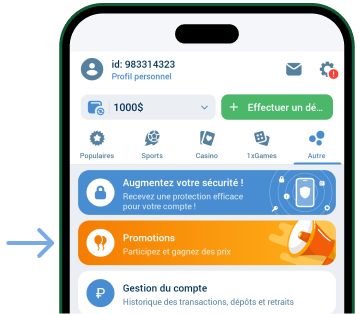 Revenir dans le menu, glisser sur la colonne “Autre” Télécharger 1xBet Original